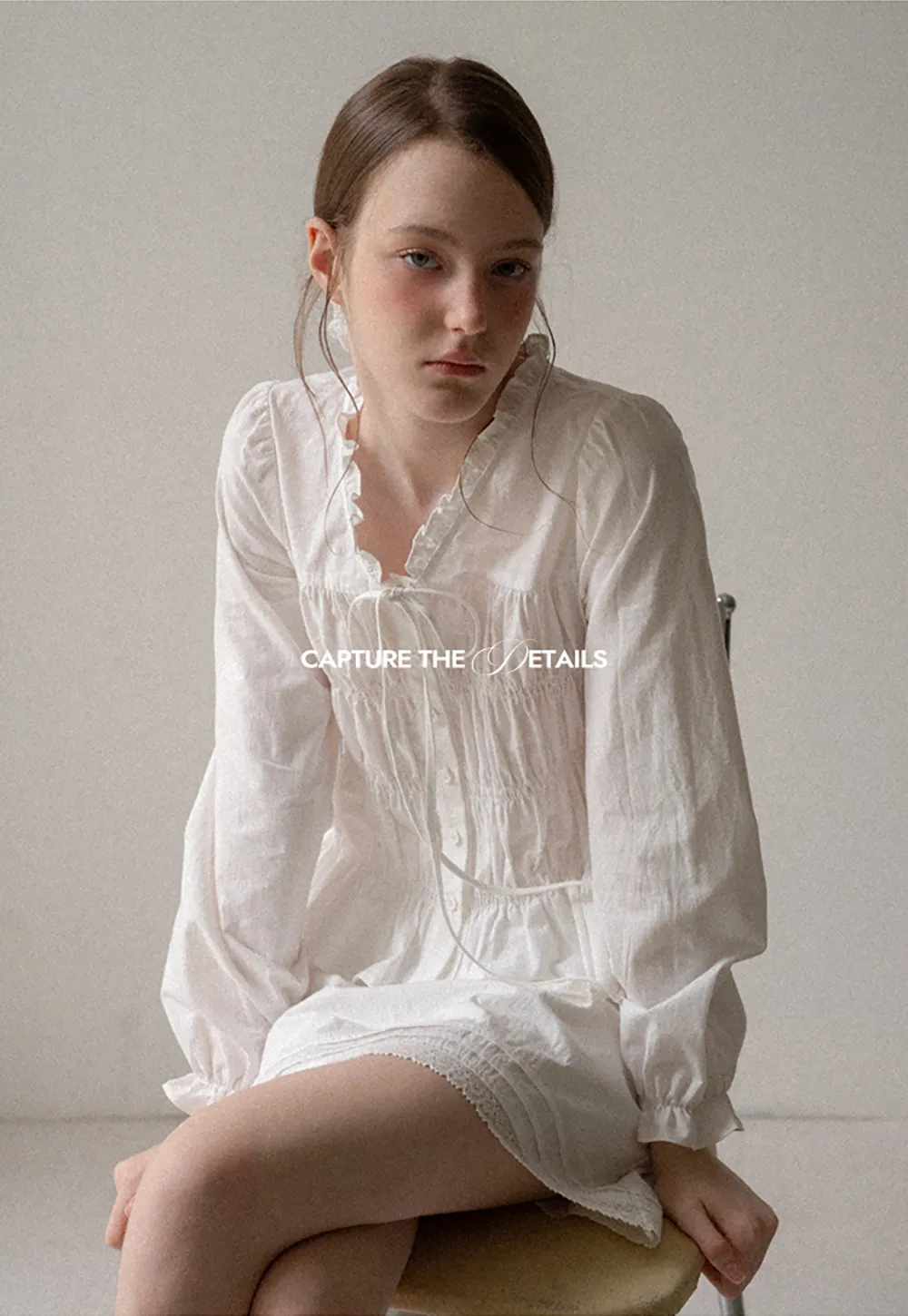 Ruffled Collar Smocked Bodice Peplum Shirt