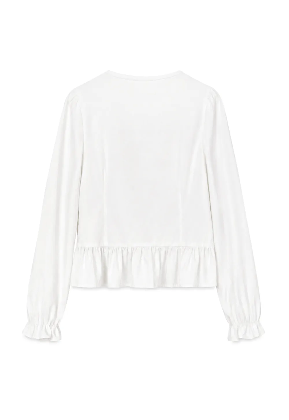 Ruffled Collar Smocked Bodice Peplum Shirt