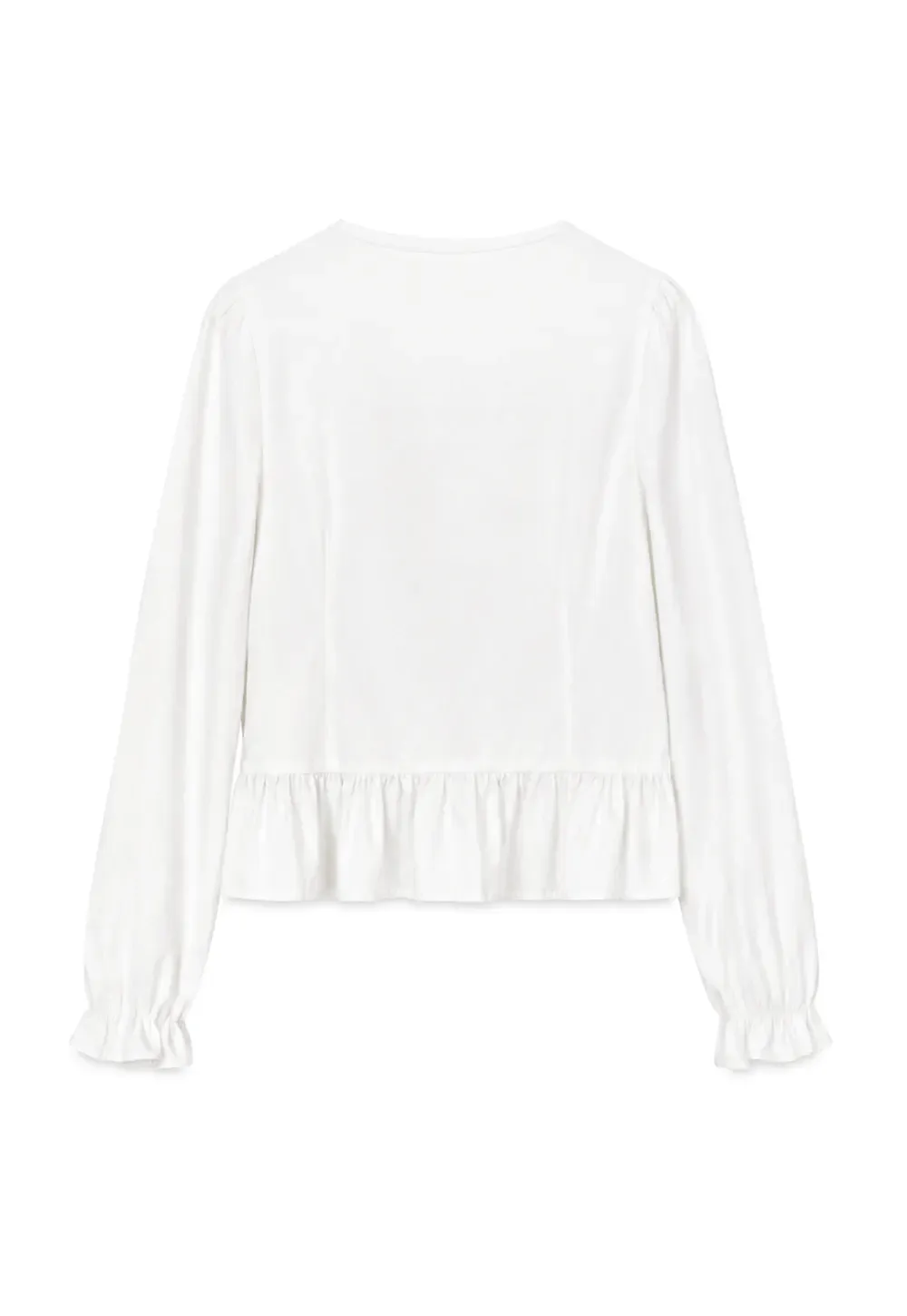 Ruffled Collar Smocked Bodice Peplum Shirt