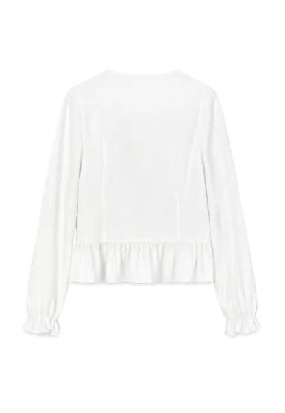 Ruffled Collar Smocked Bodice Peplum Shirt