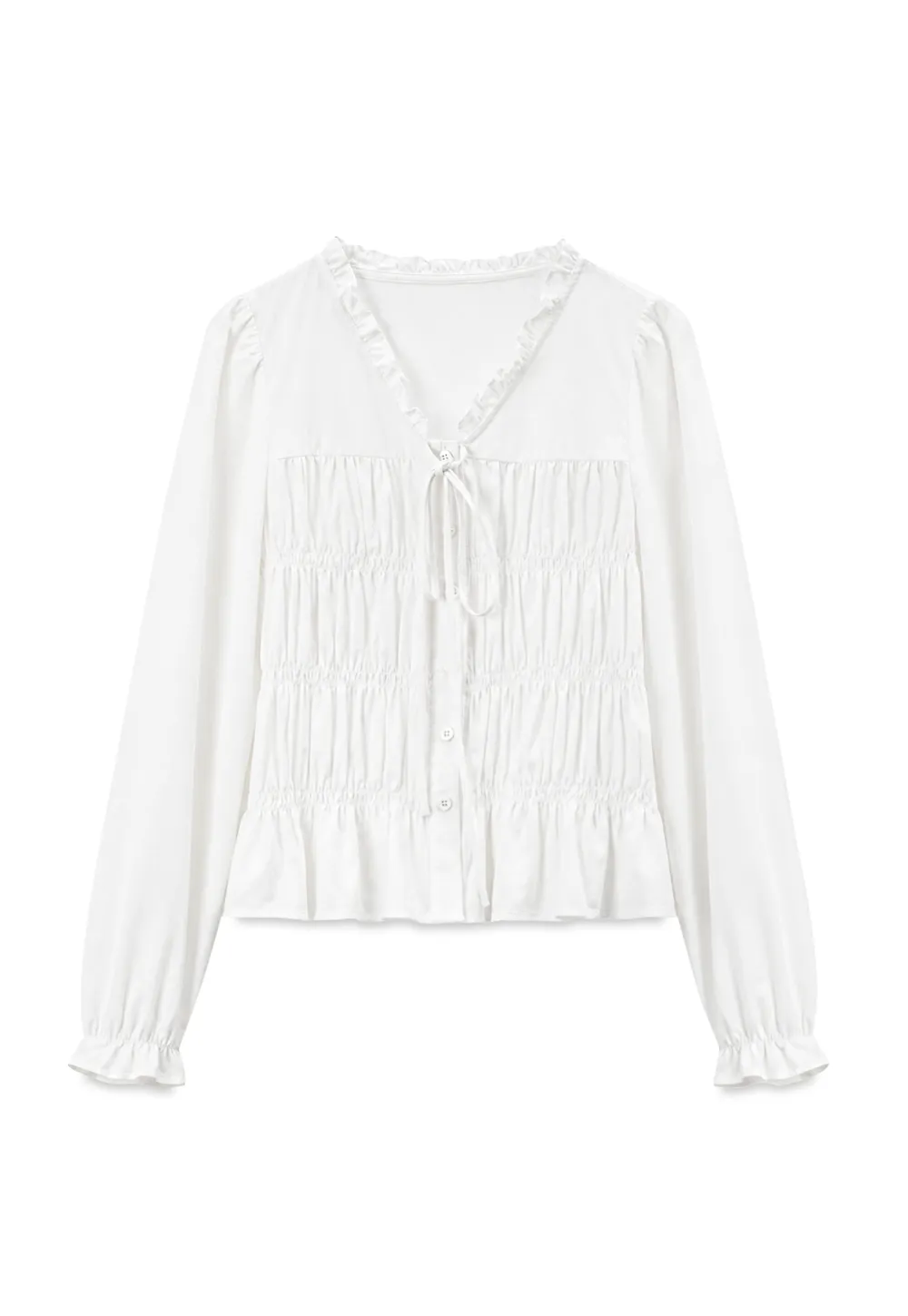 Ruffled Collar Smocked Bodice Peplum Shirt