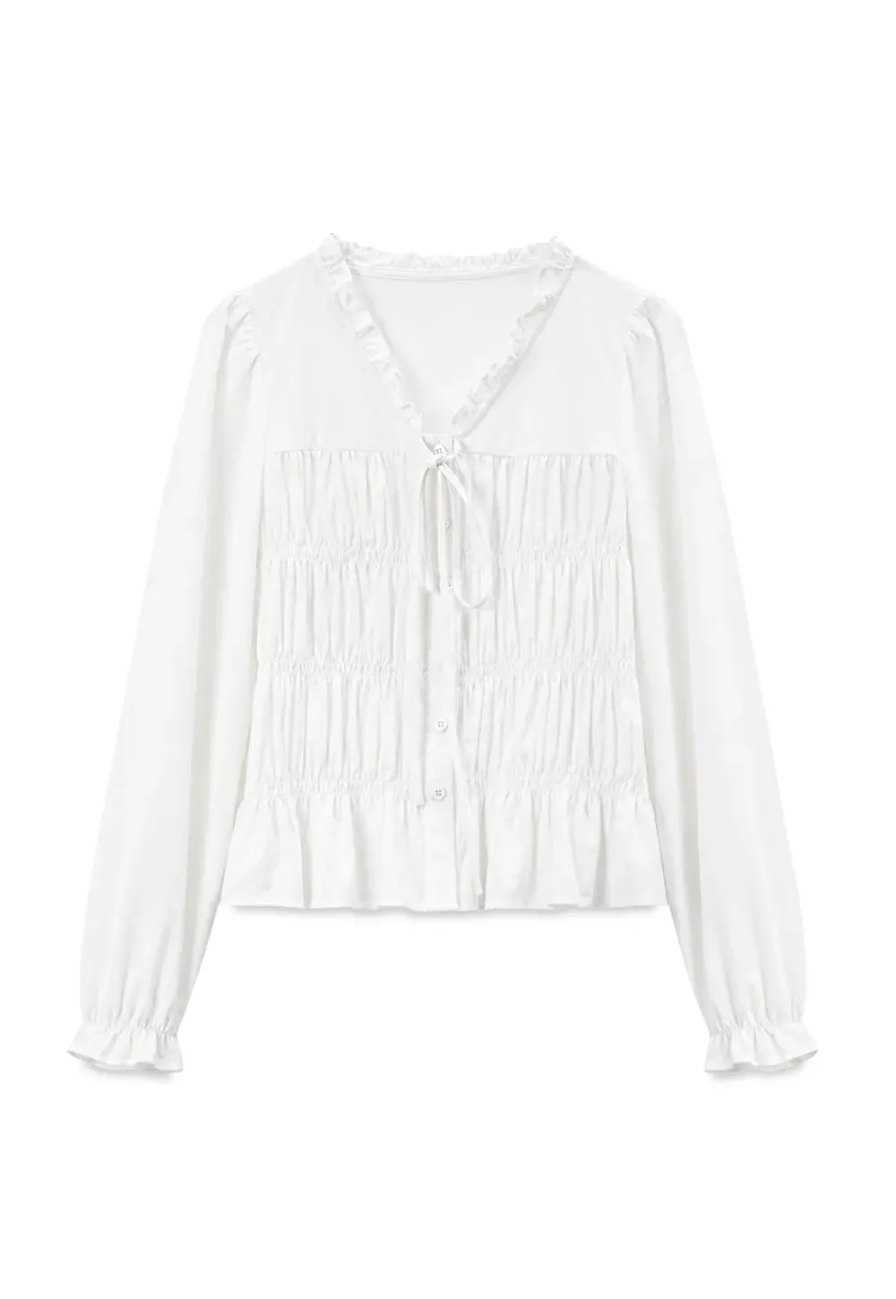 Ruffled Collar Smocked Bodice Peplum Shirt