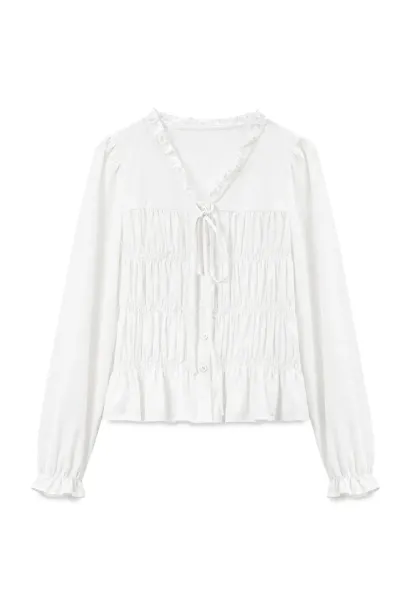 Ruffled Collar Smocked Bodice Peplum Shirt
