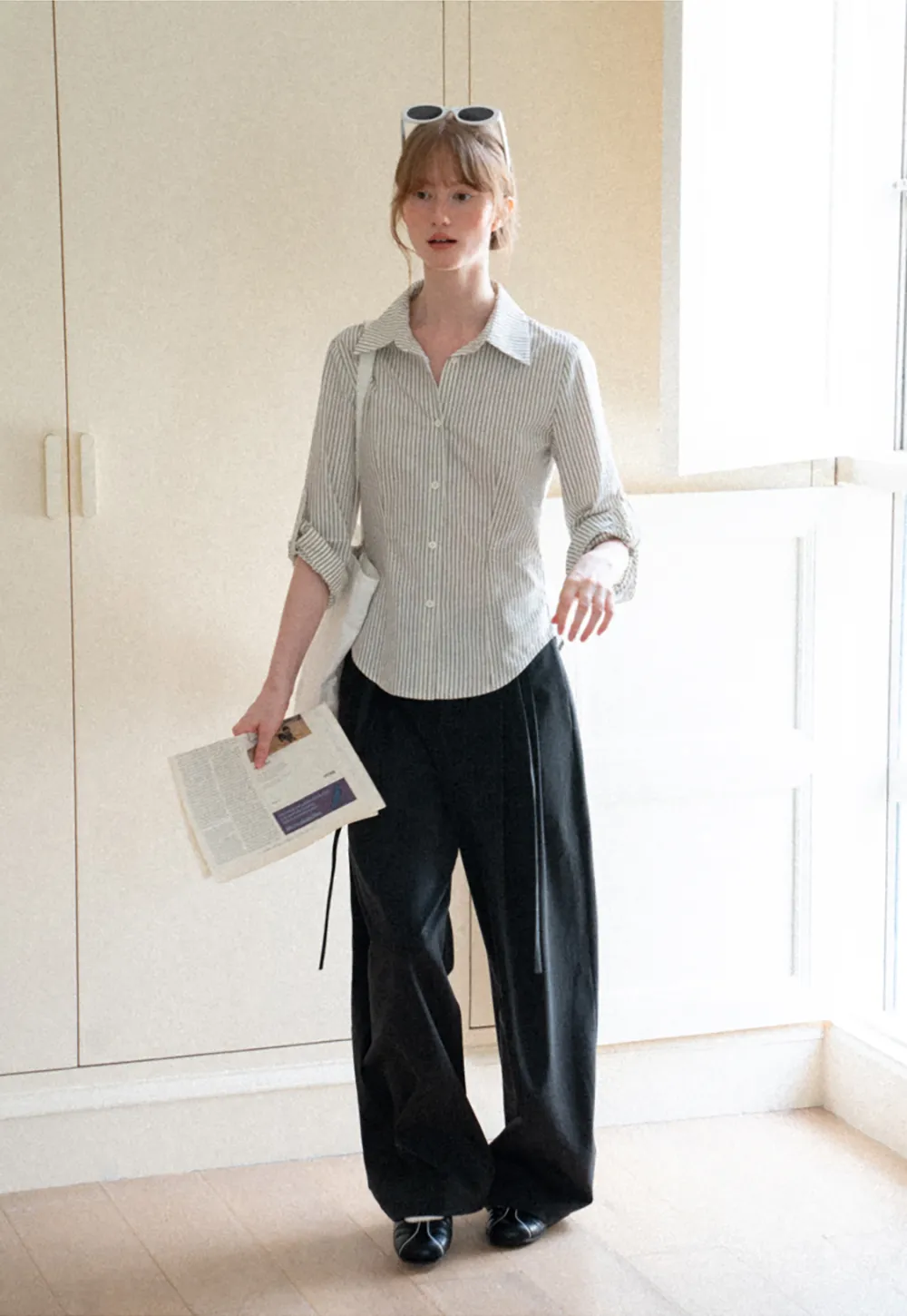 Striped Button Down Shirt with Roll Up Sleeves