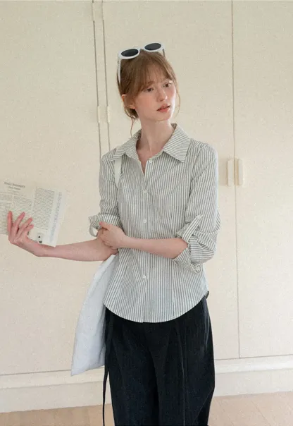 Striped Button Down Shirt with Roll Up Sleeves