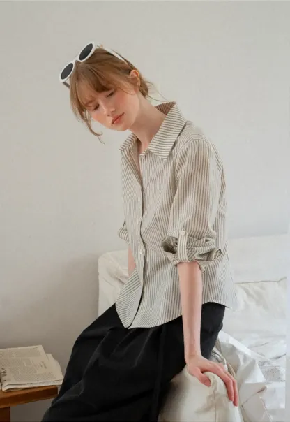 Striped Button Down Shirt with Roll Up Sleeves