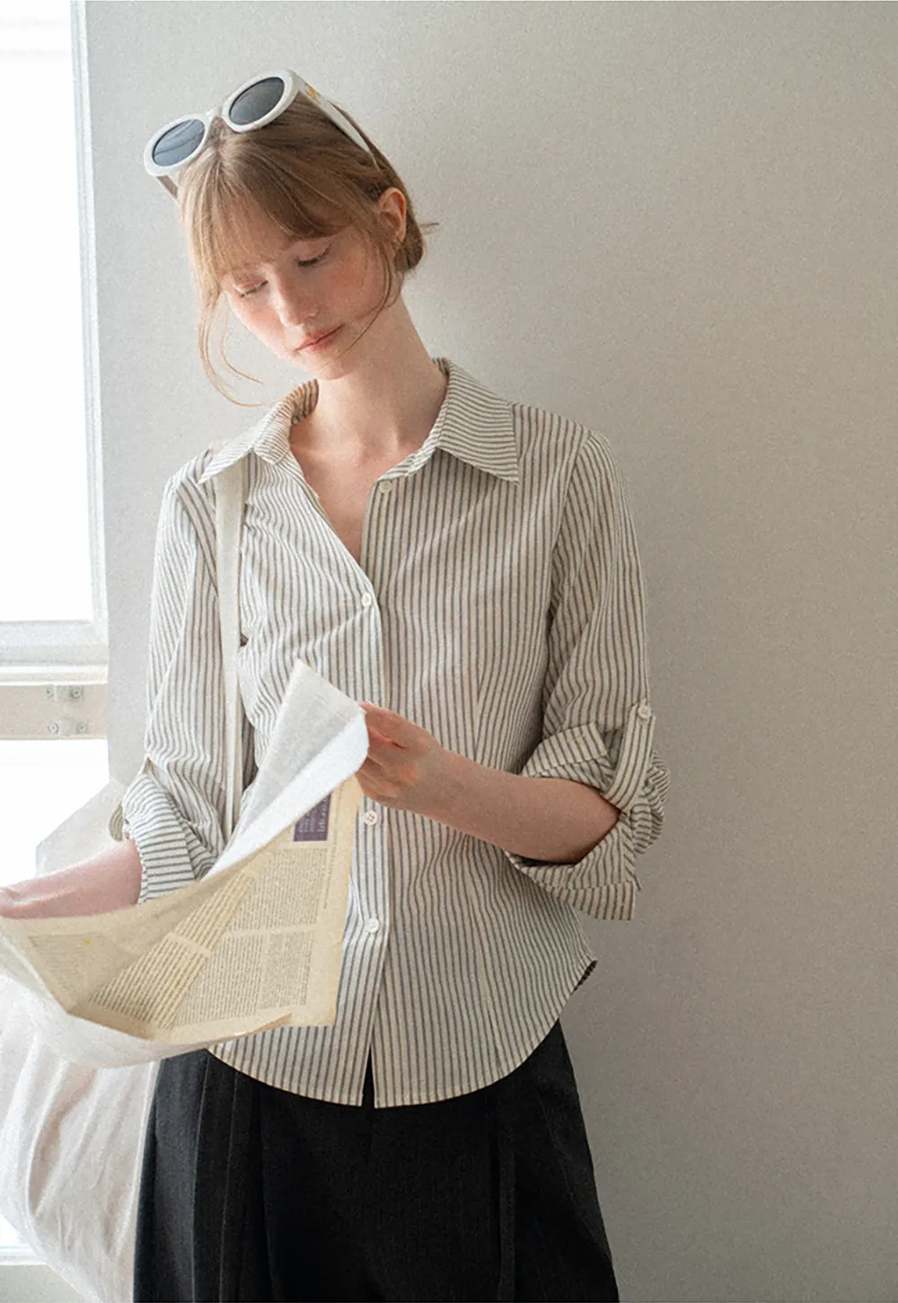 Striped Button Down Shirt with Roll Up Sleeves