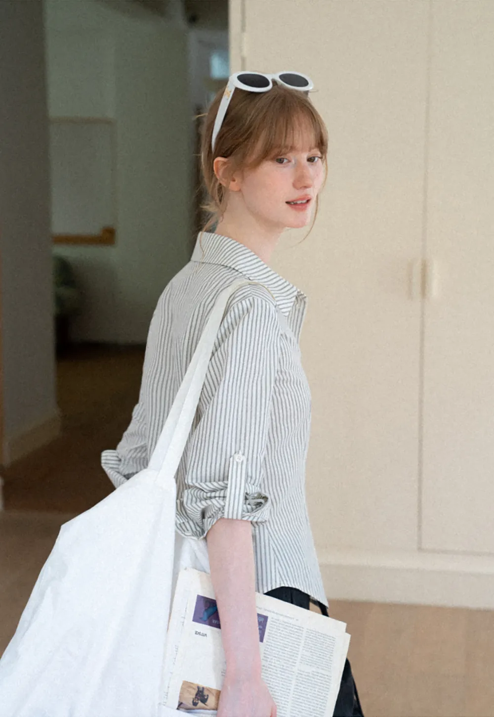 Striped Button Down Shirt with Roll Up Sleeves