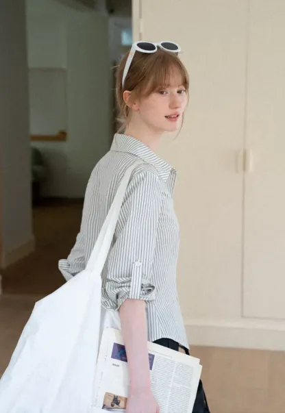 Striped Button Down Shirt with Roll Up Sleeves