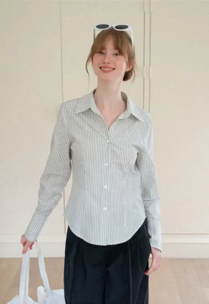 Striped Button Down Shirt with Roll Up Sleeves