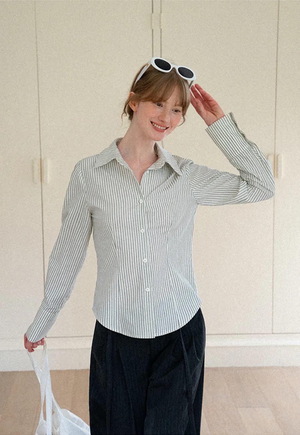 Striped Button Down Shirt with Roll Up Sleeves