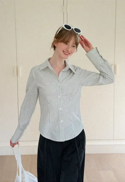 Striped Button Down Shirt with Roll Up Sleeves