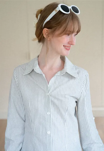 Striped Button Down Shirt with Roll Up Sleeves