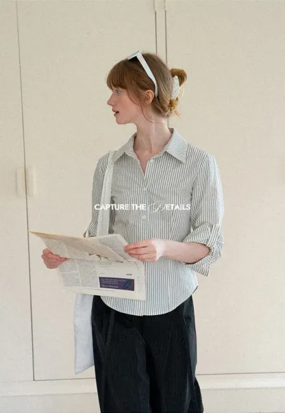 Striped Button Down Shirt with Roll Up Sleeves