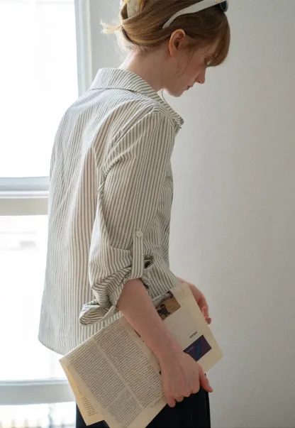 Striped Button Down Shirt with Roll Up Sleeves