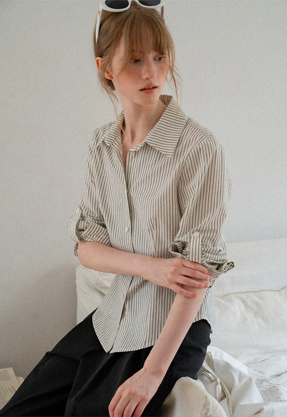 Striped Button Down Shirt with Roll Up Sleeves