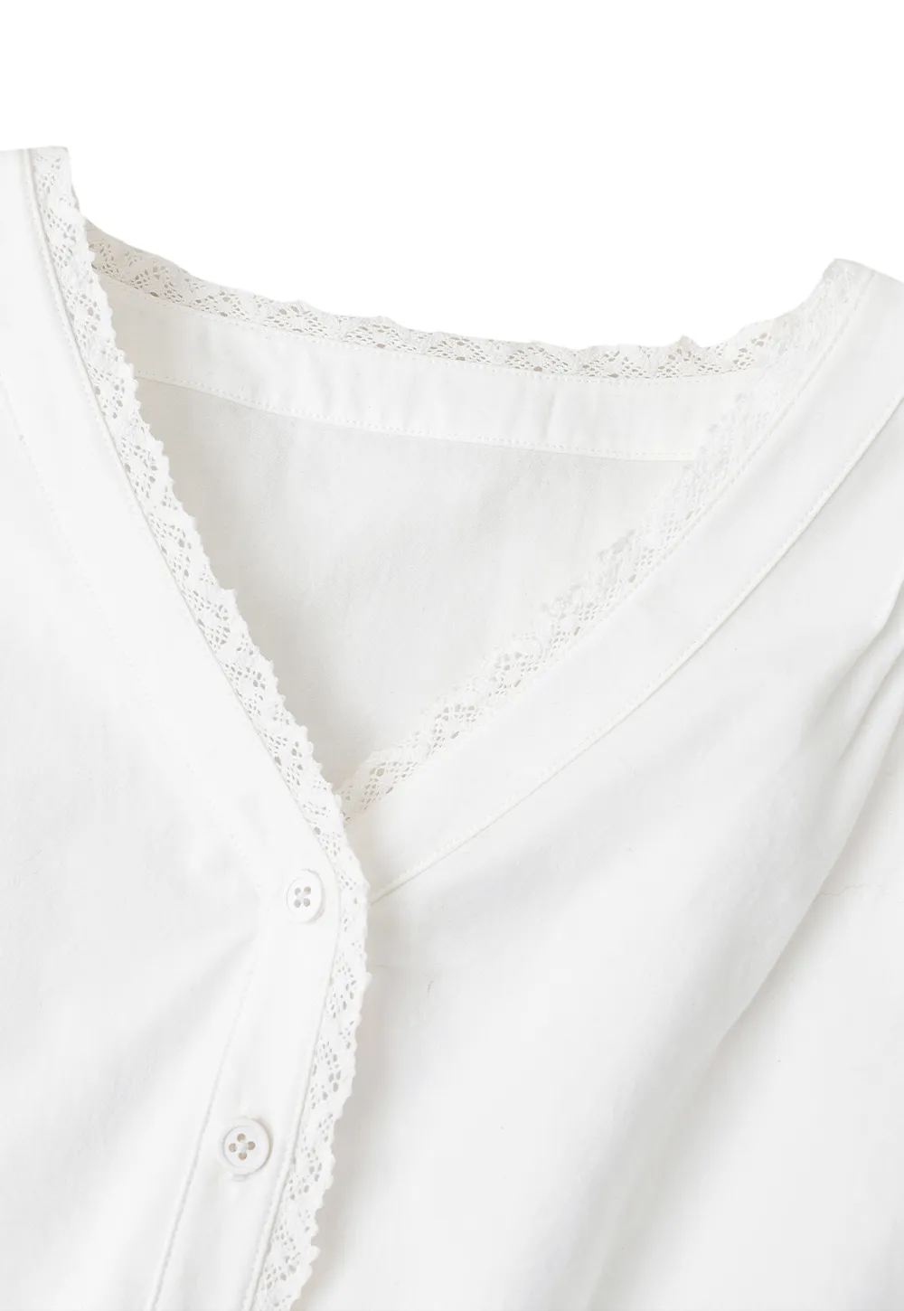 V Neck Lace Trim Smocked Waist Blouse