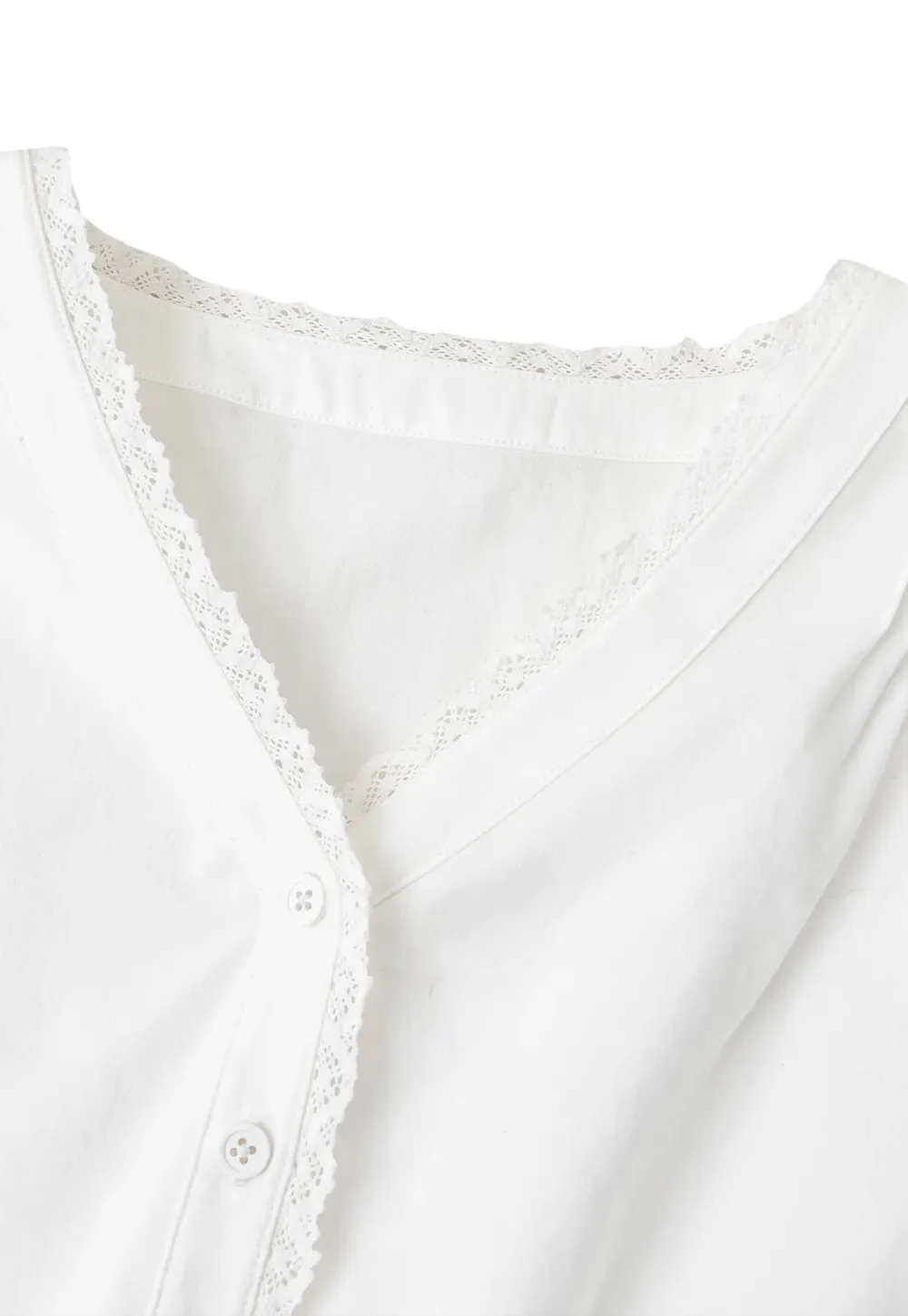 V Neck Lace Trim Smocked Waist Blouse