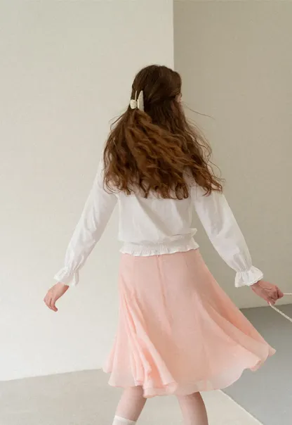 V Neck Lace Trim Smocked Waist Blouse