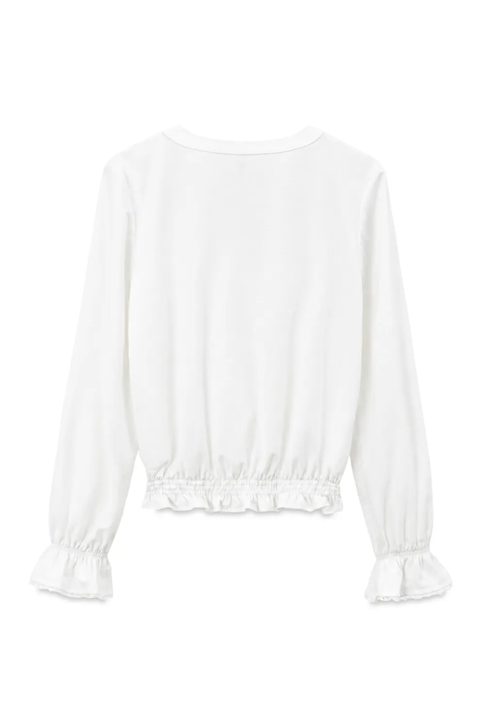 V Neck Lace Trim Smocked Waist Blouse