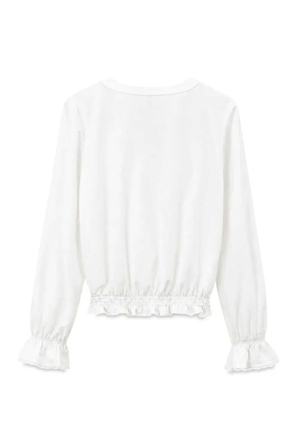 V Neck Lace Trim Smocked Waist Blouse