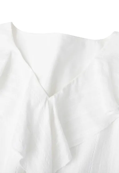 Ruffled Collar Tiered Sleeve Striped Shirt