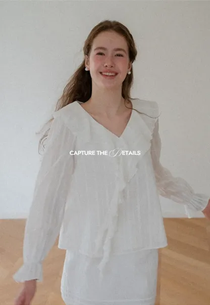 Ruffled Collar Tiered Sleeve Striped Shirt