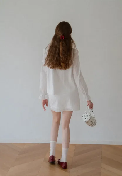 Ruffled Collar Tiered Sleeve Striped Shirt