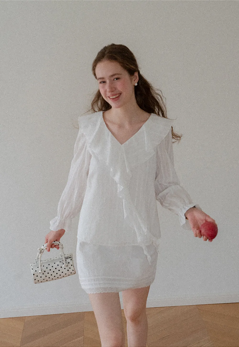 Ruffled Collar Tiered Sleeve Striped Shirt
