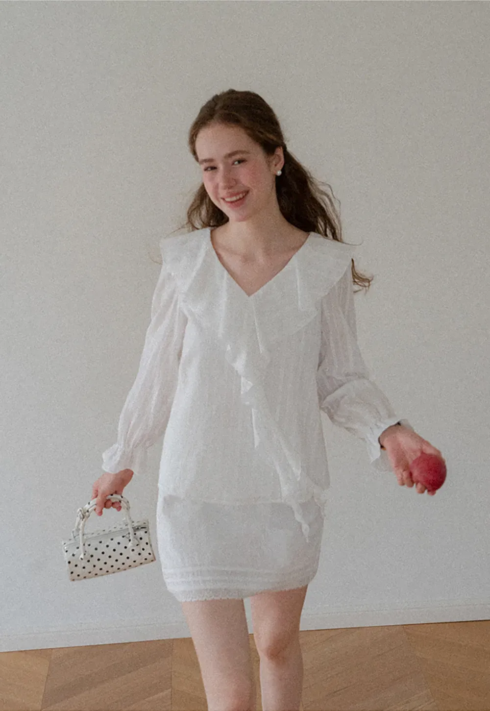 Ruffled Collar Tiered Sleeve Striped Shirt