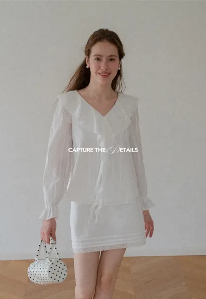 Ruffled Collar Tiered Sleeve Striped Shirt