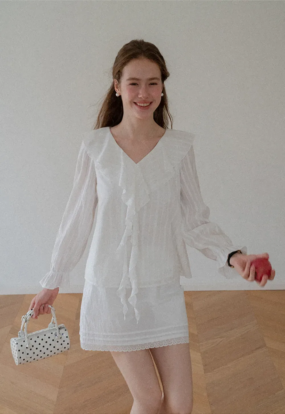 Ruffled Collar Tiered Sleeve Striped Shirt