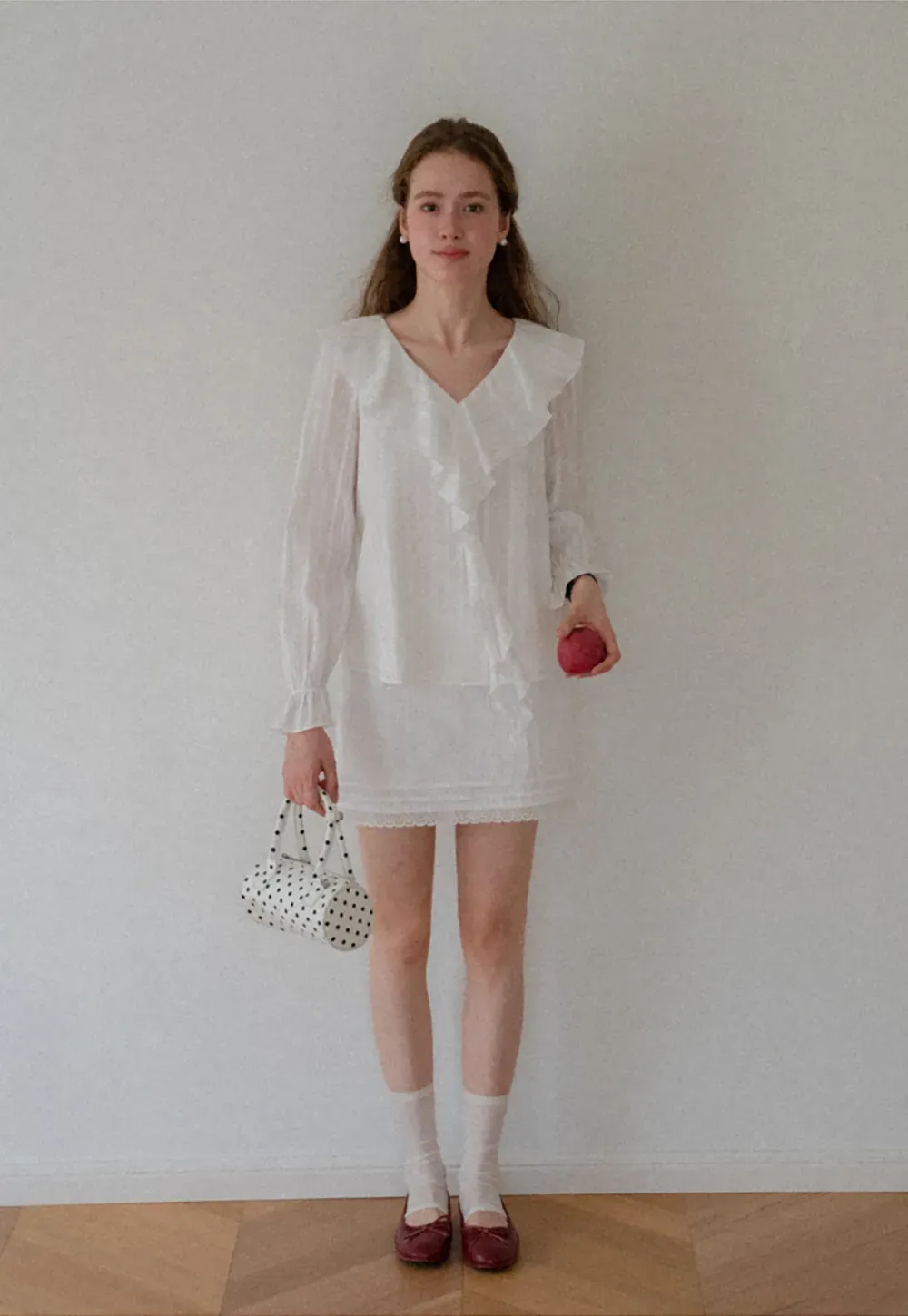Ruffled Collar Tiered Sleeve Striped Shirt