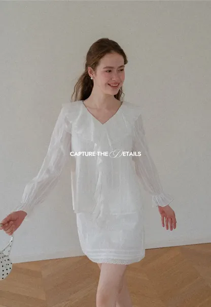 Ruffled Collar Tiered Sleeve Striped Shirt