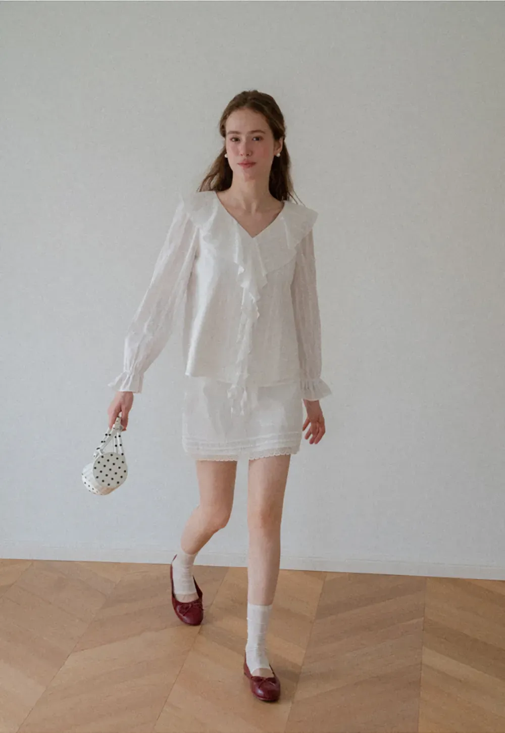 Ruffled Collar Tiered Sleeve Striped Shirt