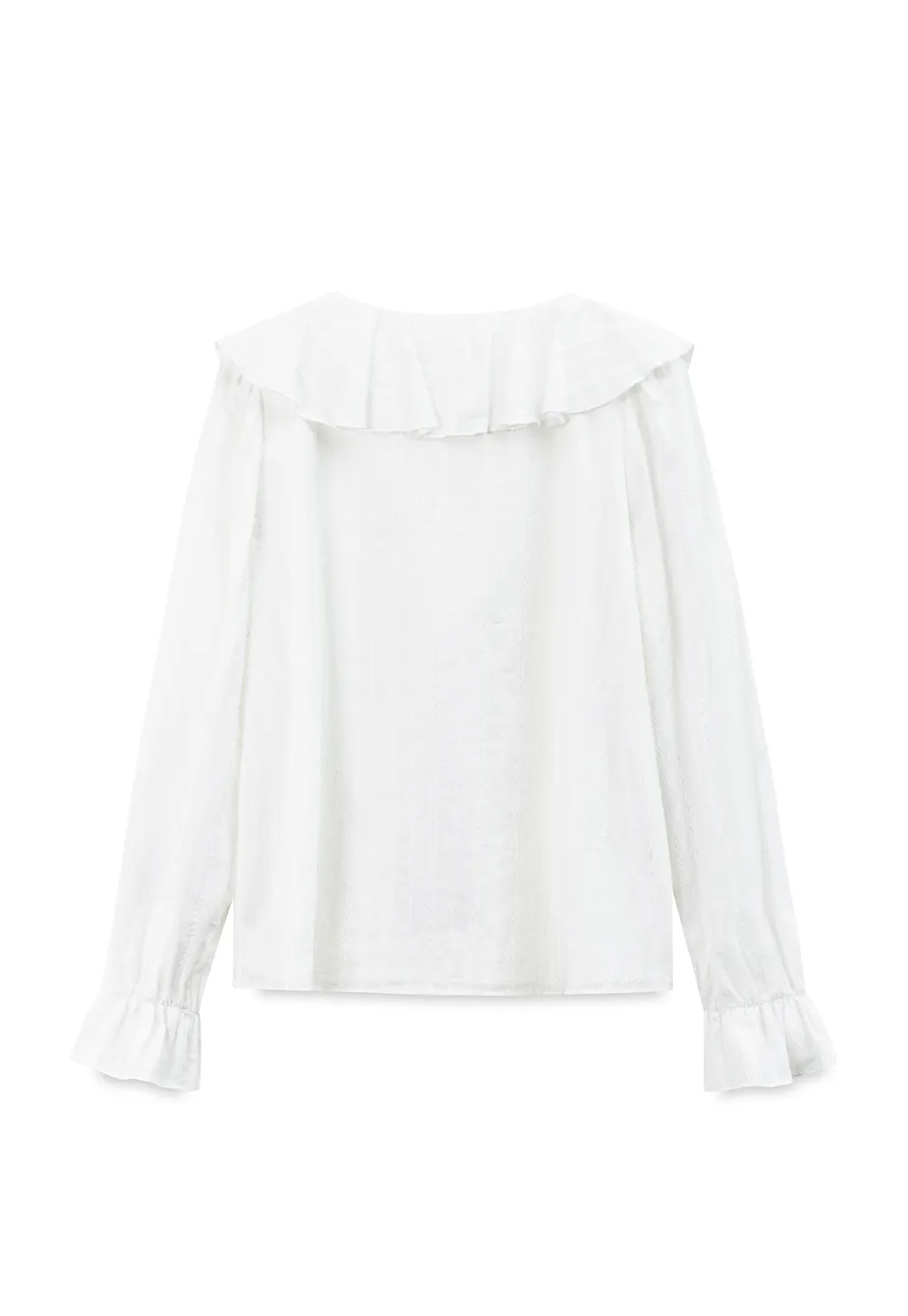 Ruffled Collar Tiered Sleeve Striped Shirt