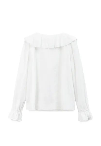 Ruffled Collar Tiered Sleeve Striped Shirt