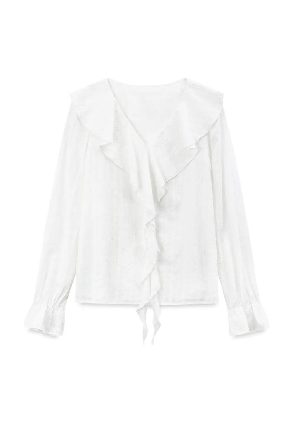 Ruffled Collar Tiered Sleeve Striped Shirt