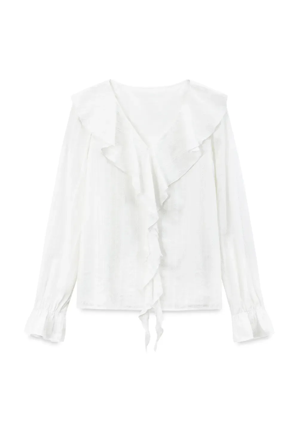 Ruffled Collar Tiered Sleeve Striped Shirt