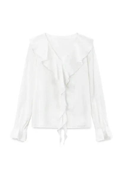 Ruffled Collar Tiered Sleeve Striped Shirt