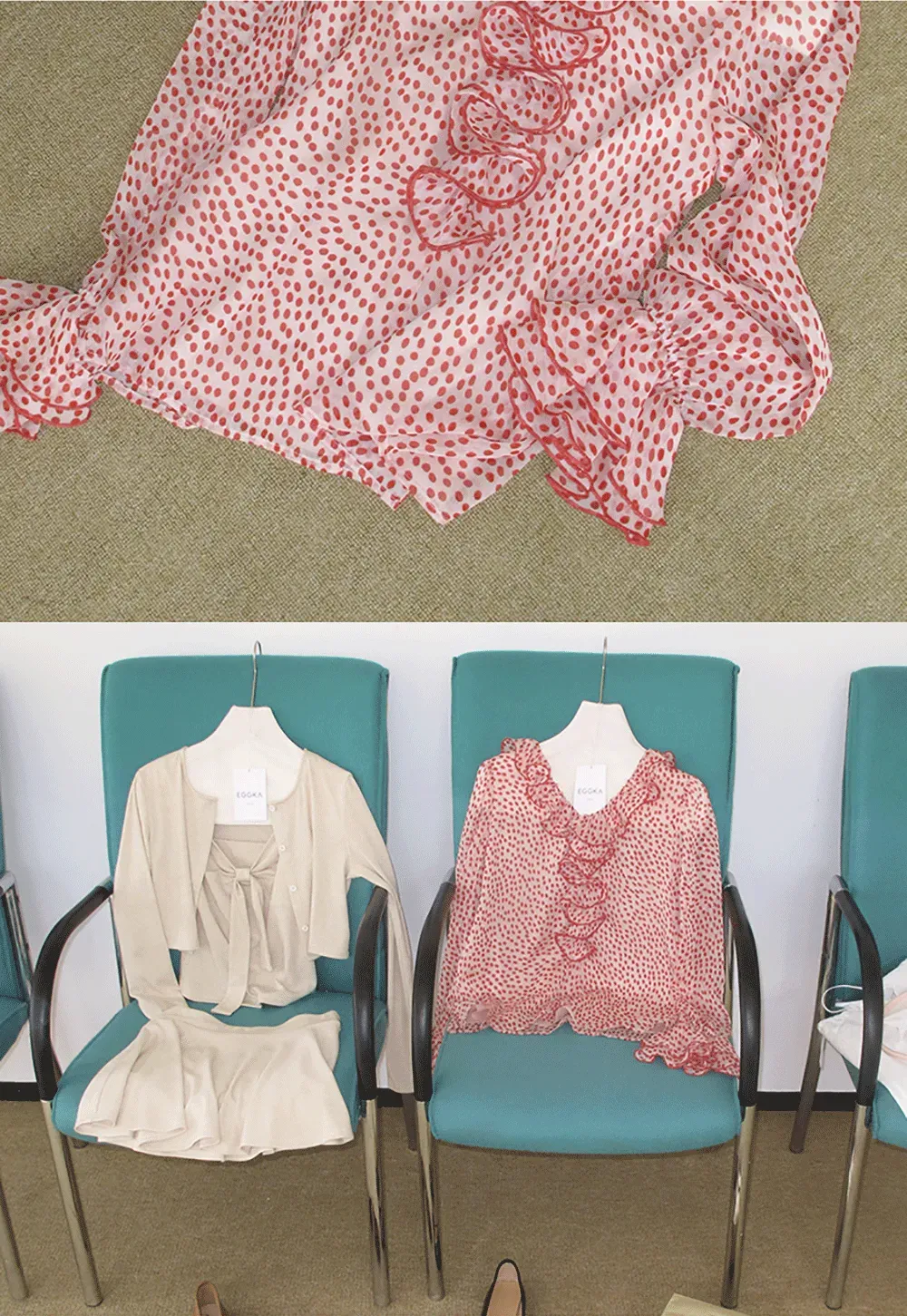 Ruffled Lace Trim Polka Dot Sheer Blouse