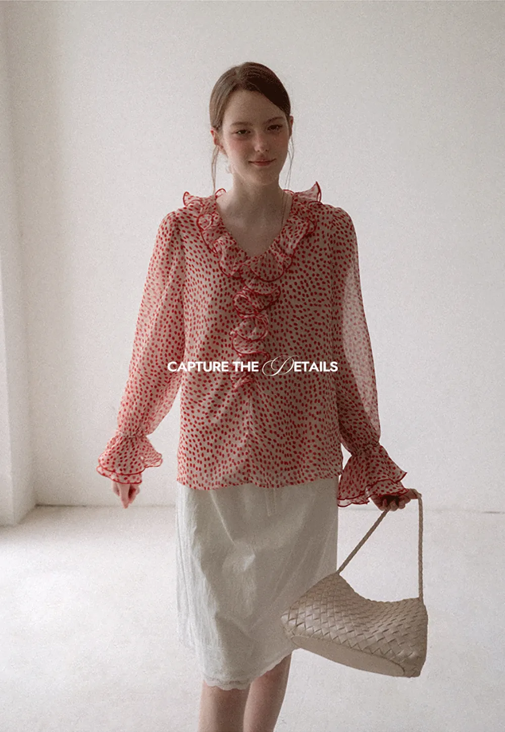 Ruffled Lace Trim Polka Dot Sheer Blouse