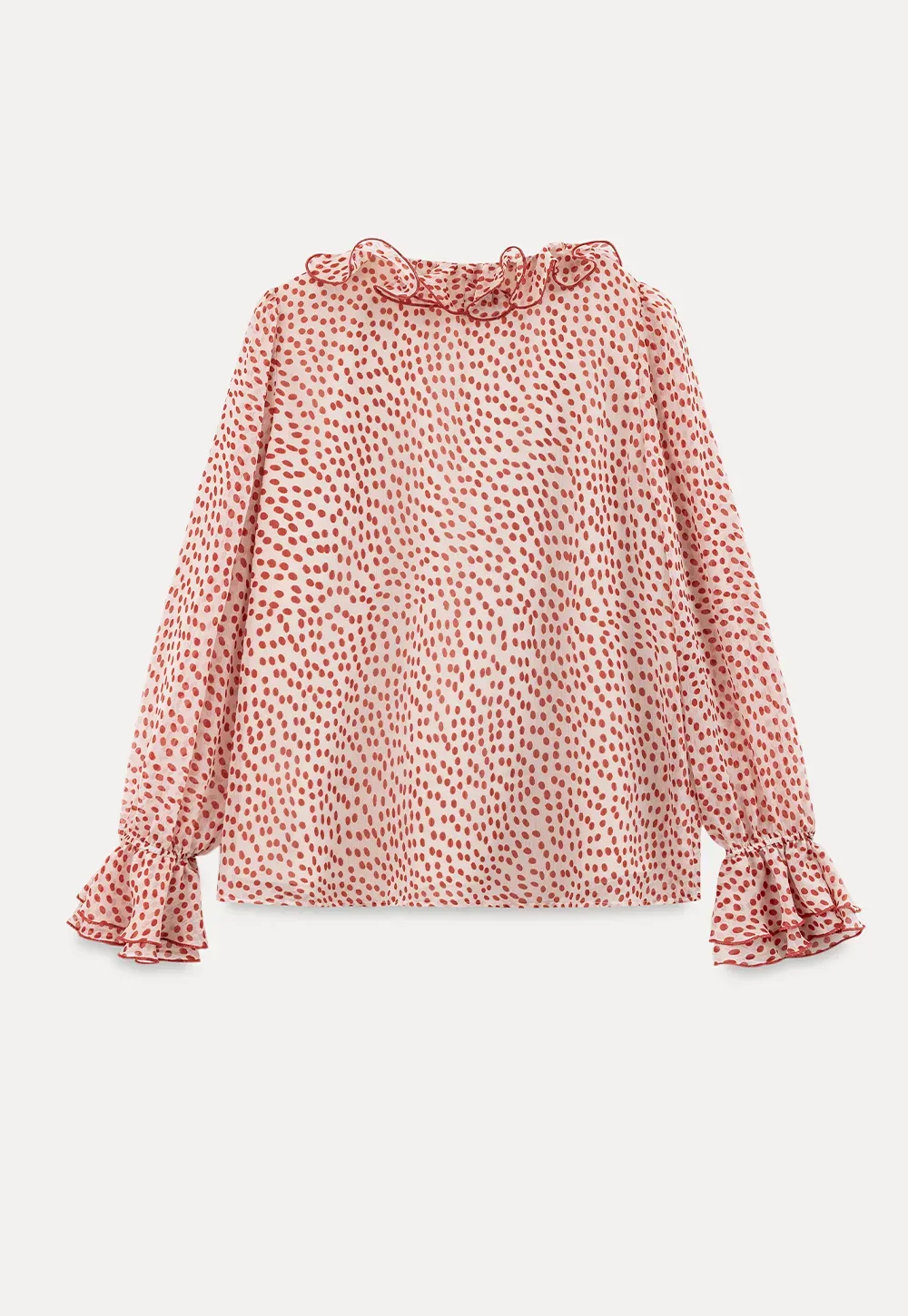 Ruffled Lace Trim Polka Dot Sheer Blouse