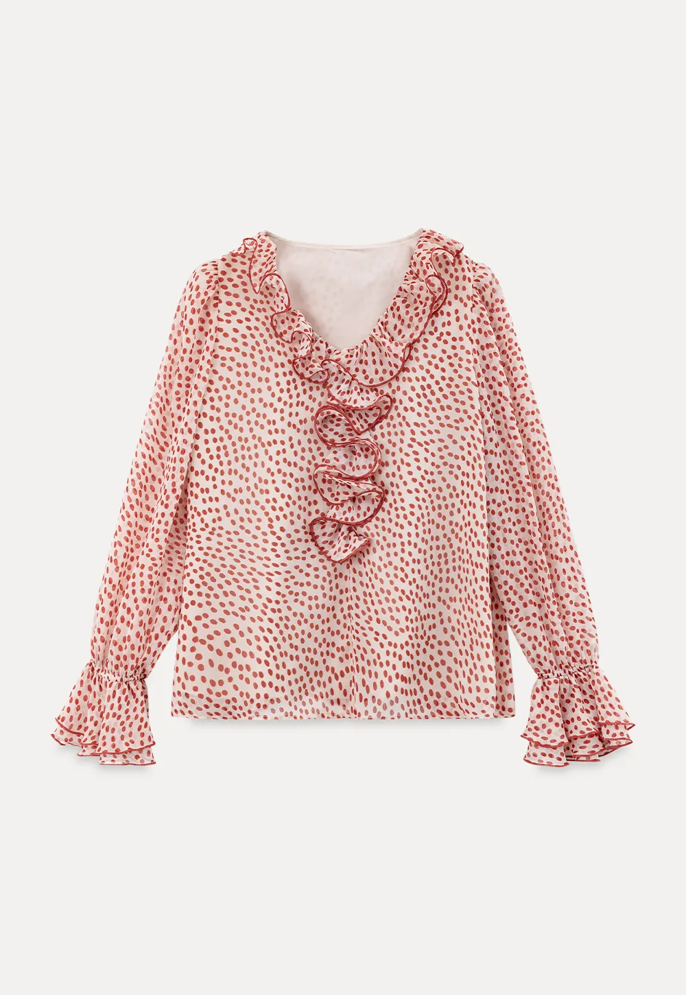 Ruffled Lace Trim Polka Dot Sheer Blouse