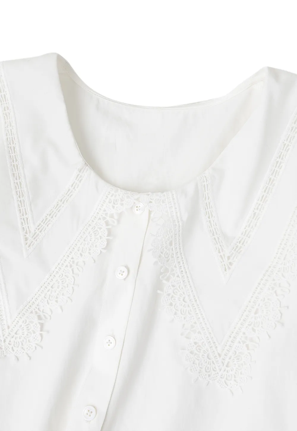 Lace Trim V Neck Button Up Shirt and Denim Skirt