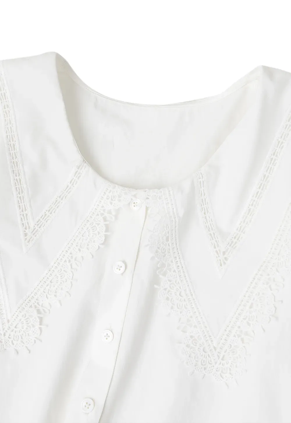 Lace Trim V Neck Button Up Shirt and Denim Skirt