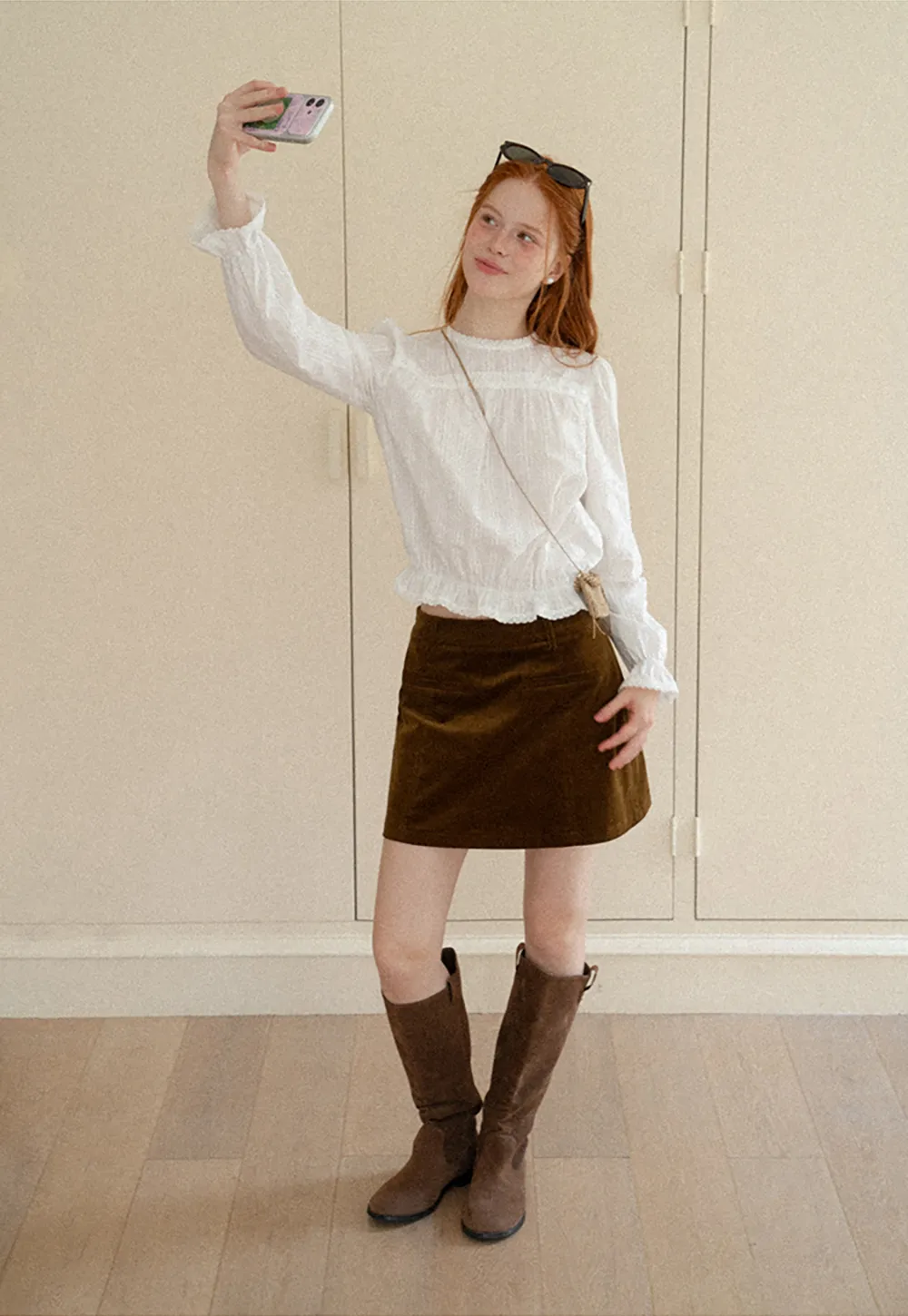 Ruffled Sleeve Lace Trim Blouse