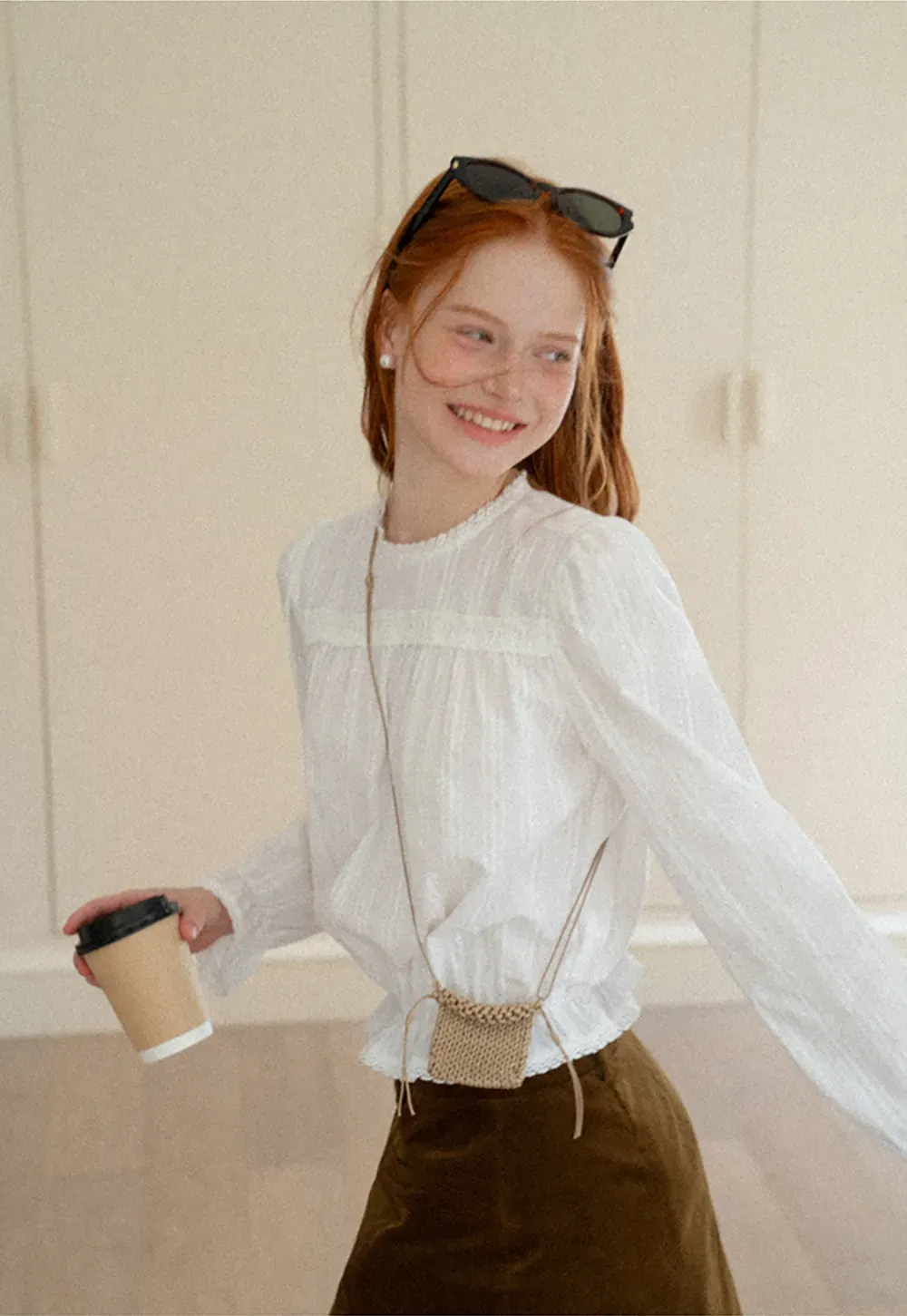 Ruffled Sleeve Lace Trim Blouse
