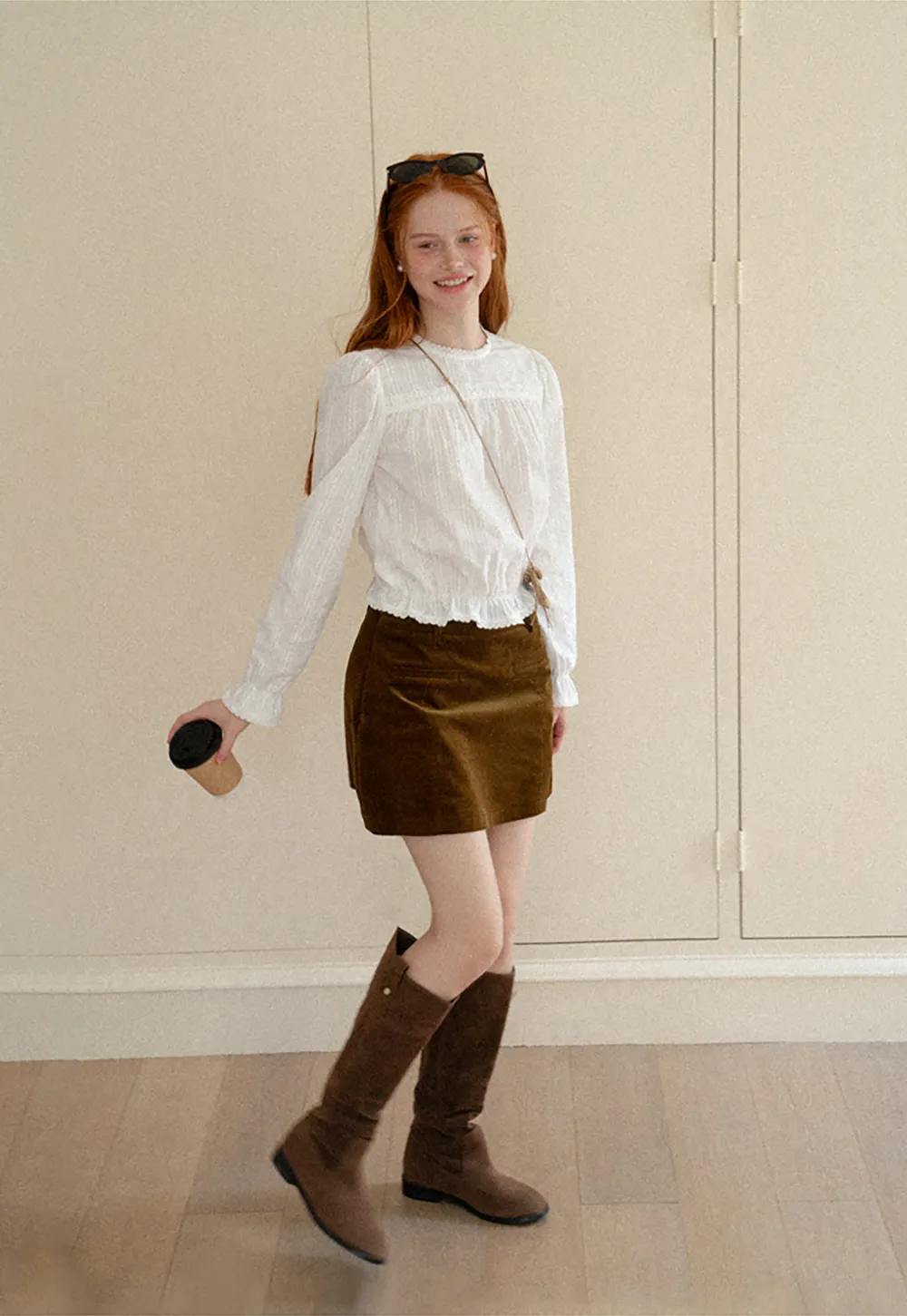 Ruffled Sleeve Lace Trim Blouse