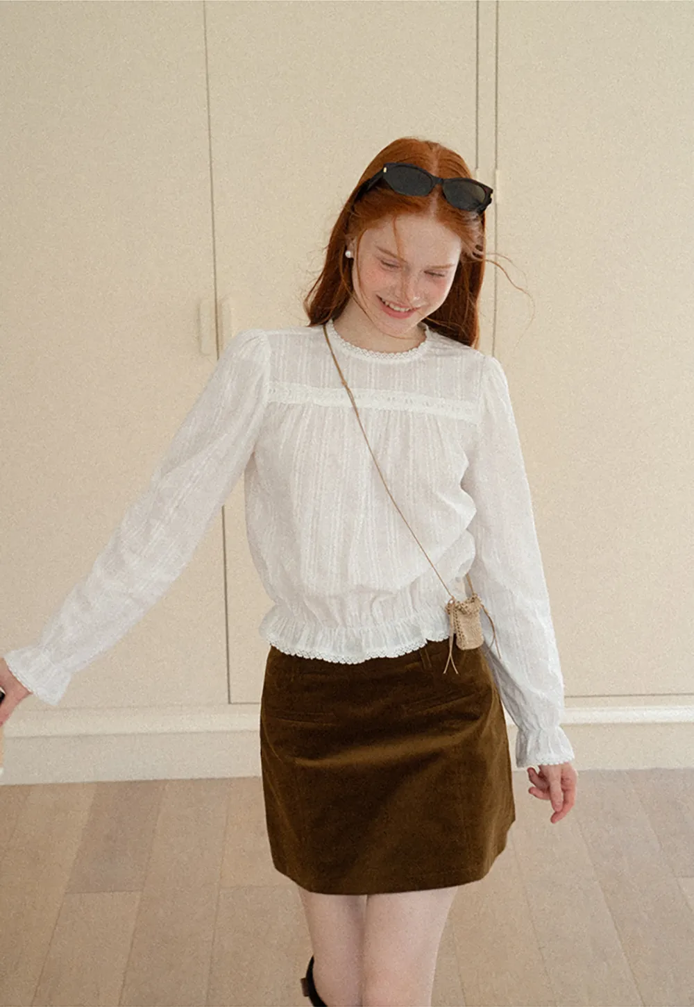 Ruffled Sleeve Lace Trim Blouse